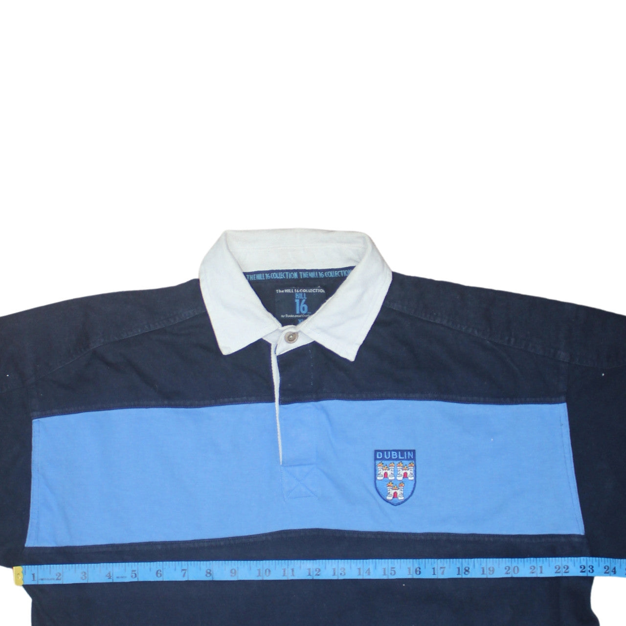 The Hill 16 Collection Men's Blue Striped Collared Rugby Sweatshirt XL