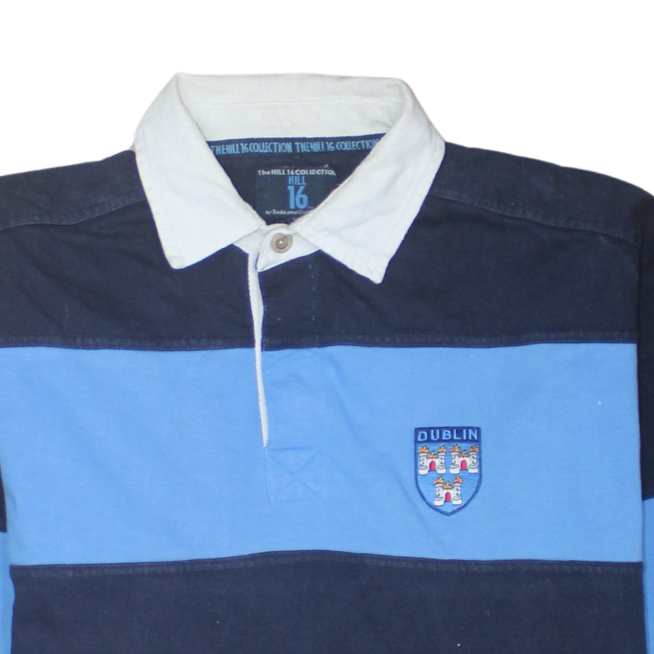 The Hill 16 Collection Men's Blue Striped Collared Rugby Sweatshirt XL