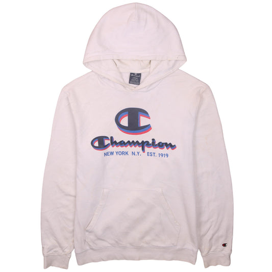 Champion Men's White Large Pullover Hoodie with Logo Print