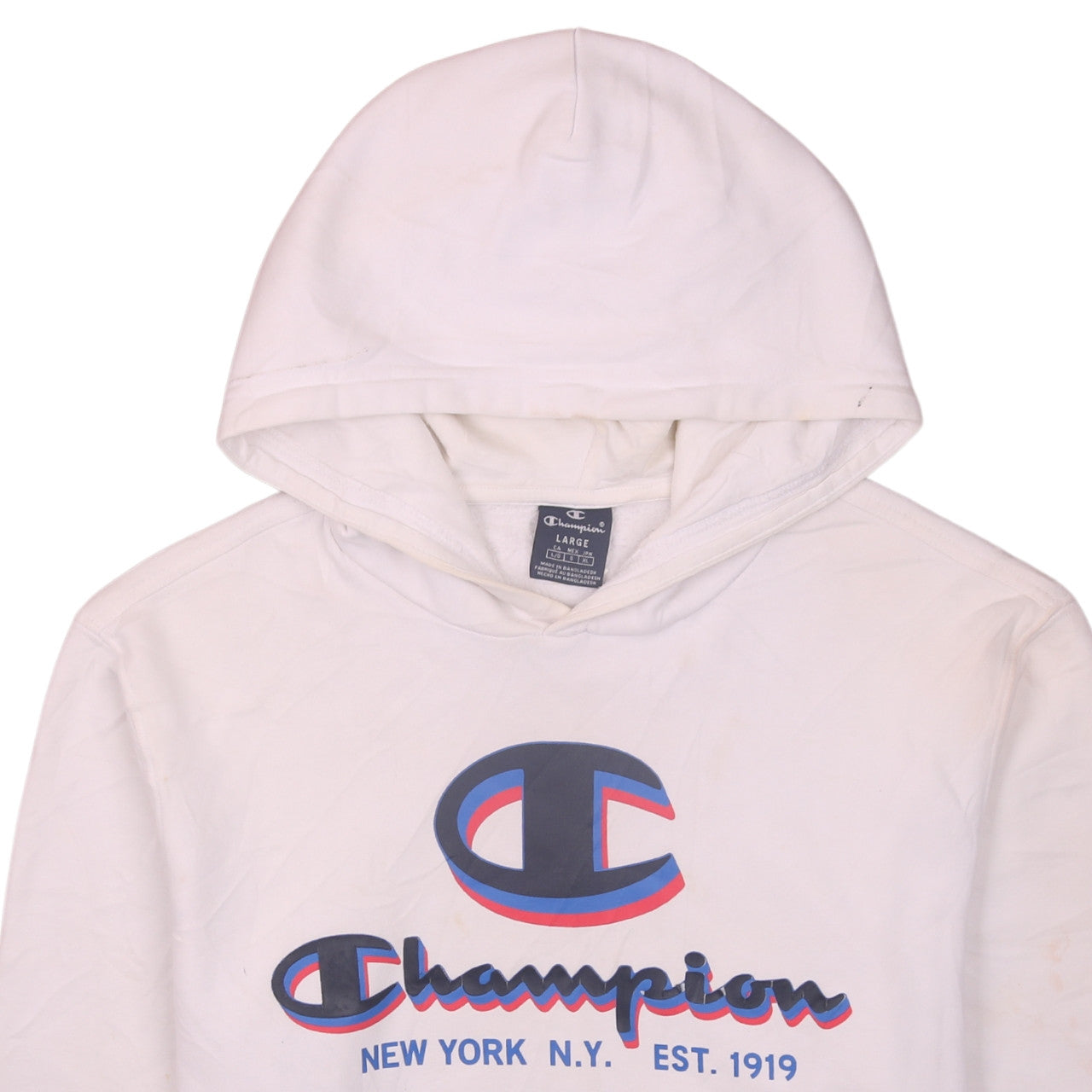 Champion Men's White Large Pullover Hoodie with Logo Print