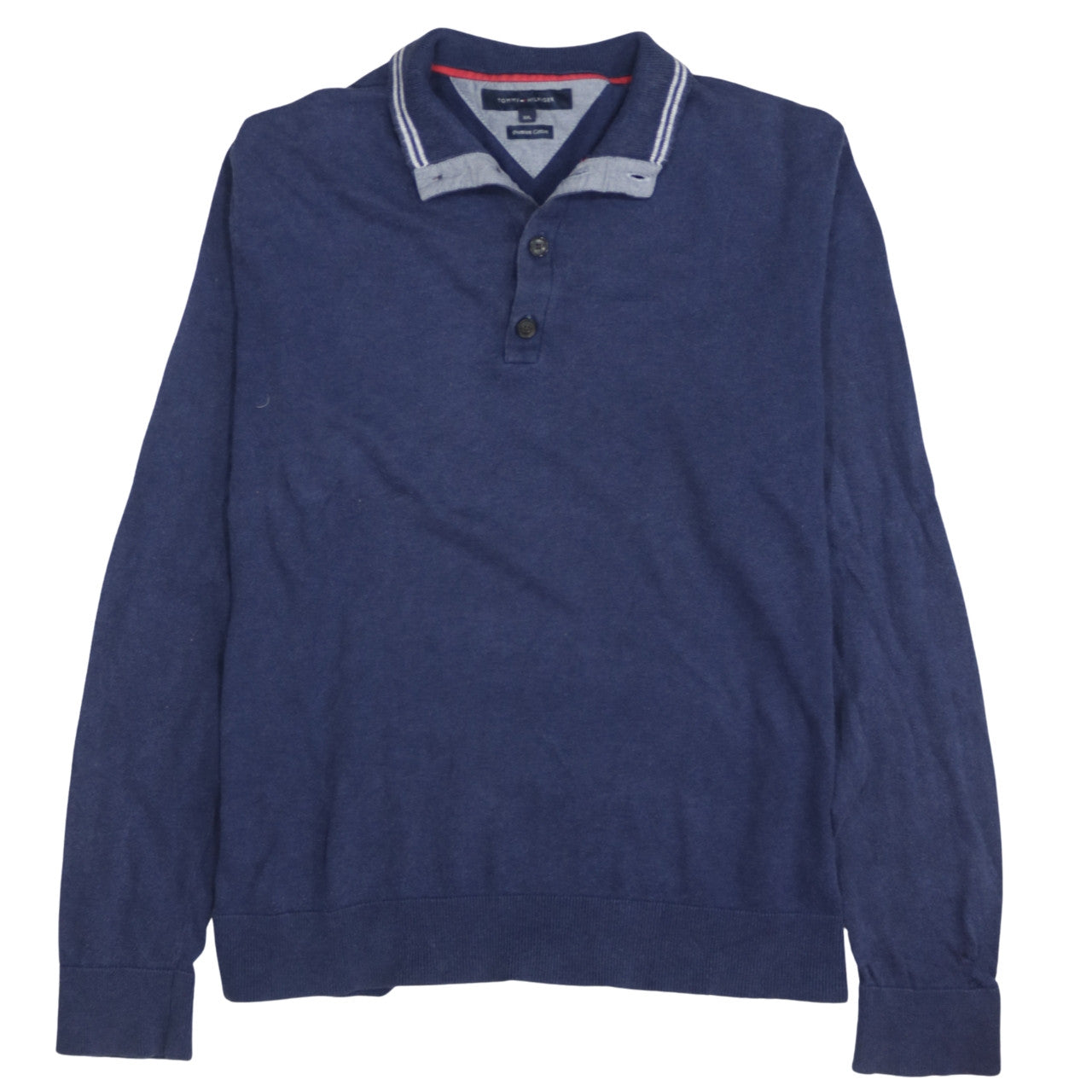 Tommy Hilfiger Men's Blue Cotton Collared Henley Jumper 2XL