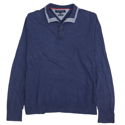Tommy Hilfiger Men's Blue Cotton Collared Henley Jumper 2XL
