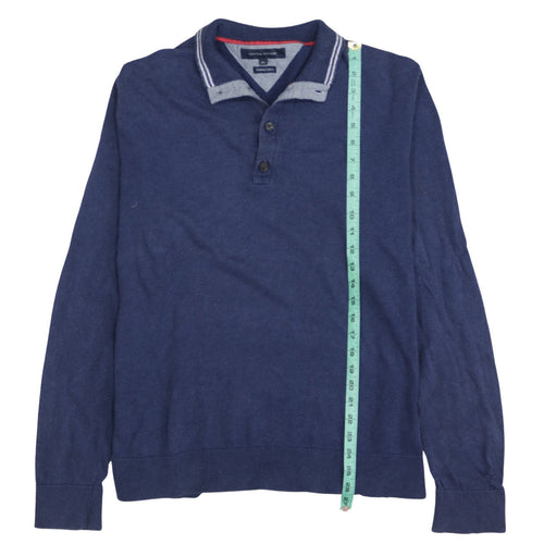 Tommy Hilfiger Men's Blue Cotton Collared Henley Jumper 2XL