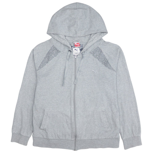 Puma Women Grey Full Zip Hoodie XL Cotton Sequin Detail
