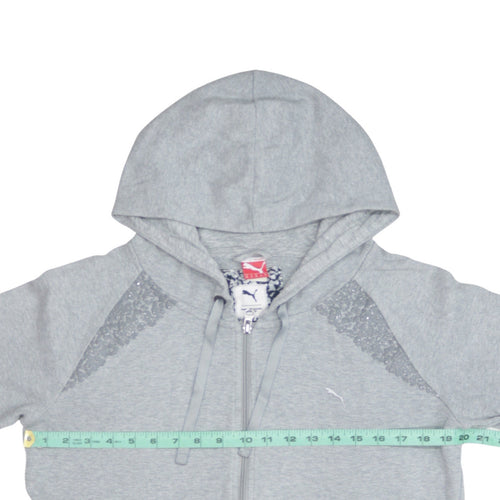 Puma Women Grey Full Zip Hoodie XL Cotton Sequin Detail