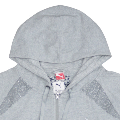 Puma Women Grey Full Zip Hoodie XL Cotton Sequin Detail