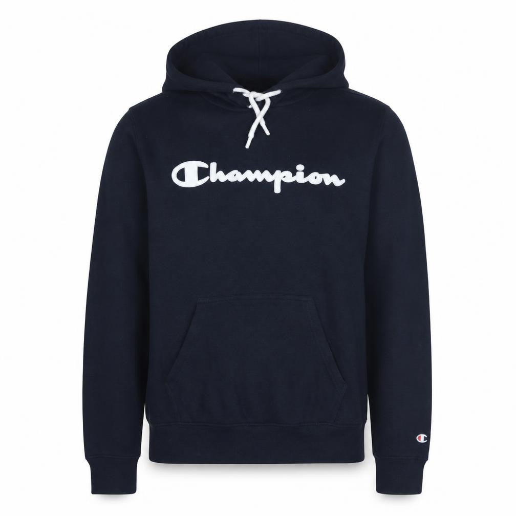 Front view of Champion Men's Blue XS Pullover Hoodie with Logo