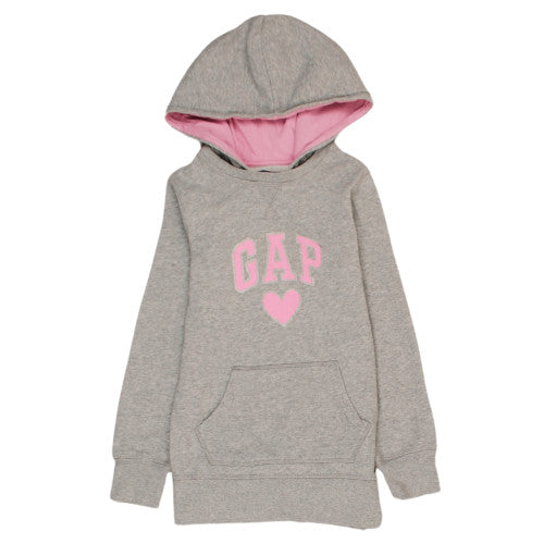 GAP Kids Girls Grey Hooded Pullover Sweatshirt Medium with Logo Print
