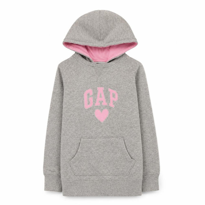 Gap Kids Girls Grey Hooded Pullover Sweatshirt Medium with Logo Print