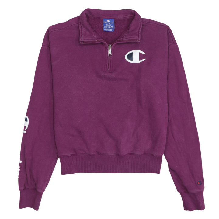 Champion Women's Purple 1/4 Zip Sweatshirt Small Cotton Logo
