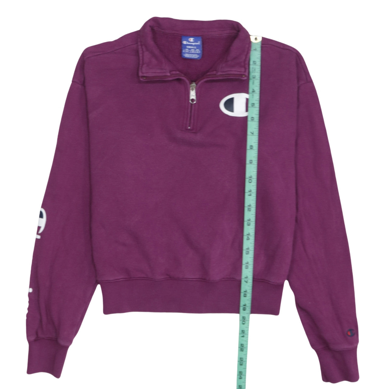 Champion Women's Purple 1/4 Zip Sweatshirt Small Cotton Logo