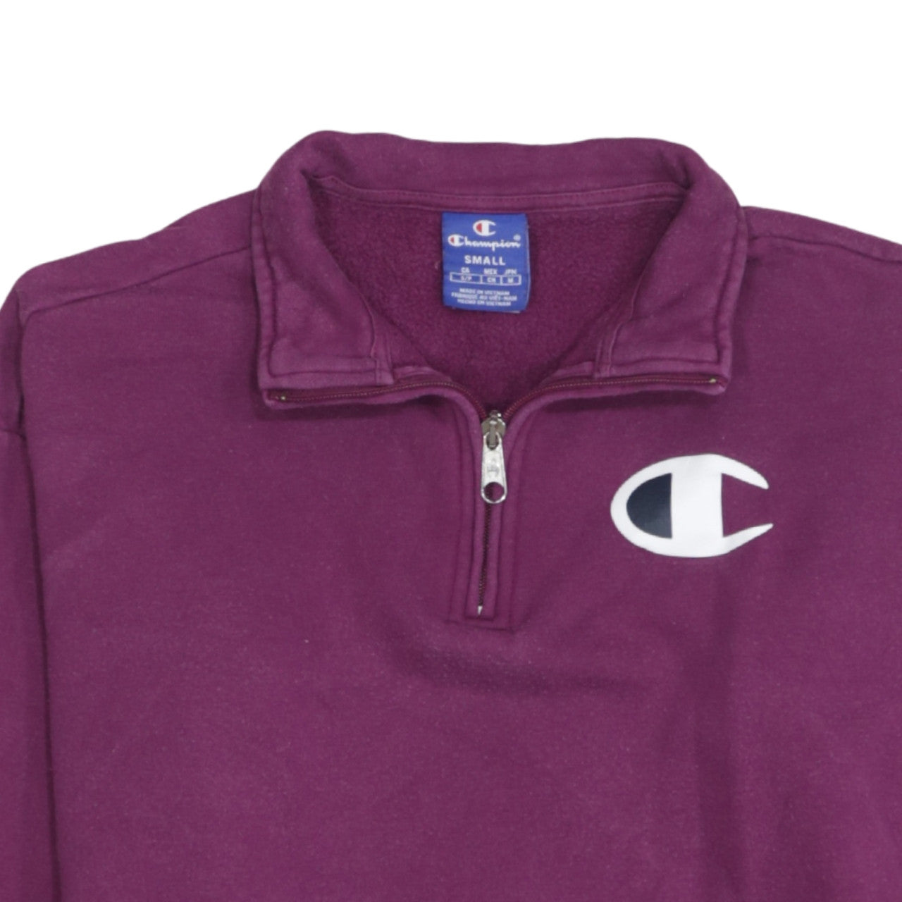 Champion Women's Purple 1/4 Zip Sweatshirt Small Cotton Logo