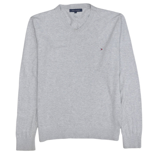 Tommy Hilfiger Men's Grey V-Neck Cotton Jumper Size M