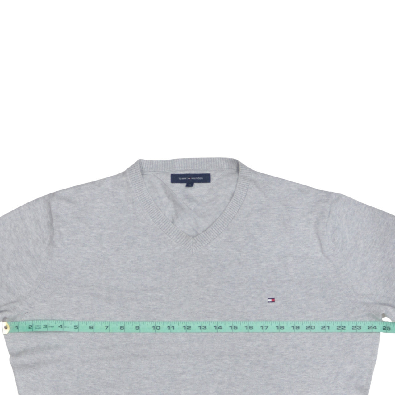 Tommy Hilfiger Men's Grey V-Neck Cotton Jumper Size M