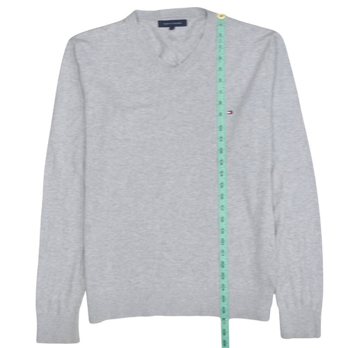 Tommy Hilfiger Men's Grey V-Neck Cotton Jumper Size M