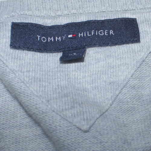 Tommy Hilfiger Men's Grey V-Neck Cotton Jumper Size M