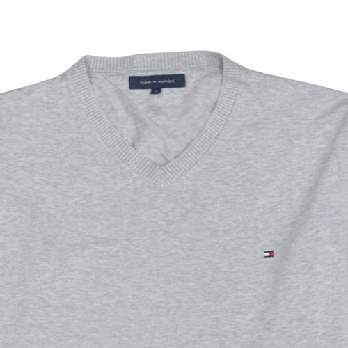 Tommy Hilfiger Men's Grey V-Neck Cotton Jumper Size M
