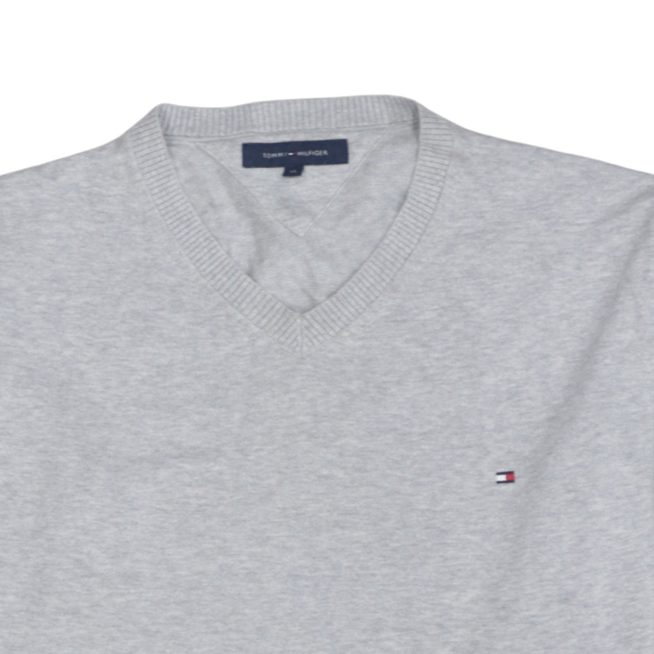 Tommy Hilfiger Men's Grey V-Neck Cotton Jumper Size M