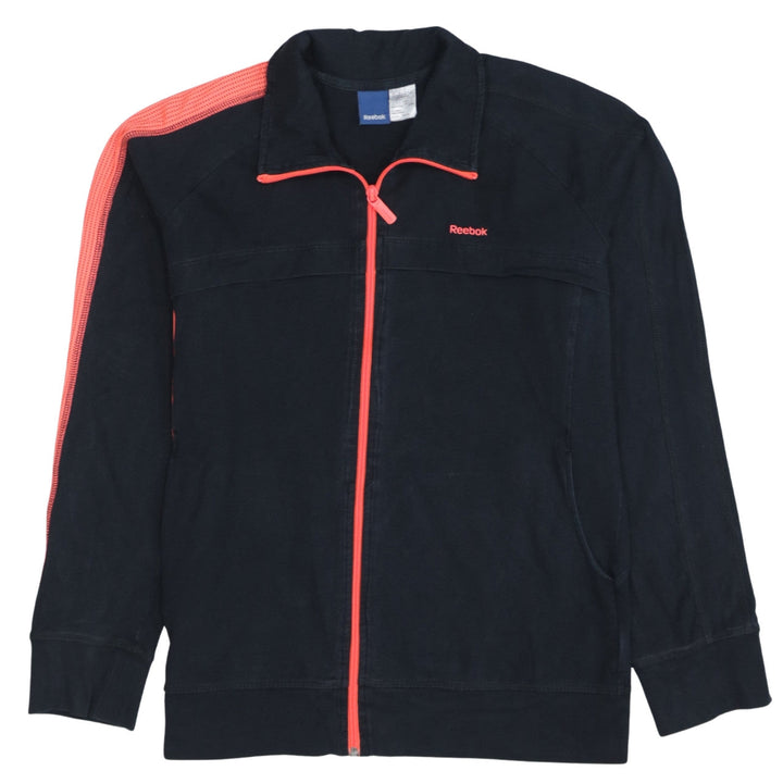 Reebok Womens Black Track Jacket L Full Zip Athleisure Sportswear
