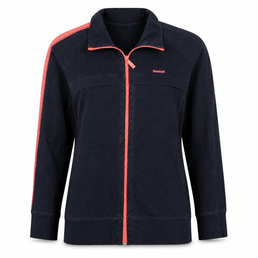 Reebok Womens Black Track Jacket L Full Zip Athleisure Sportswear