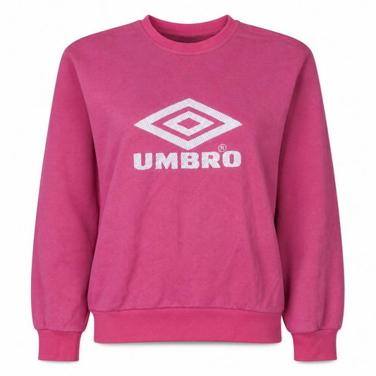 Front view of Umbro women’s pink cotton blend crew neck sweatshirt, size L