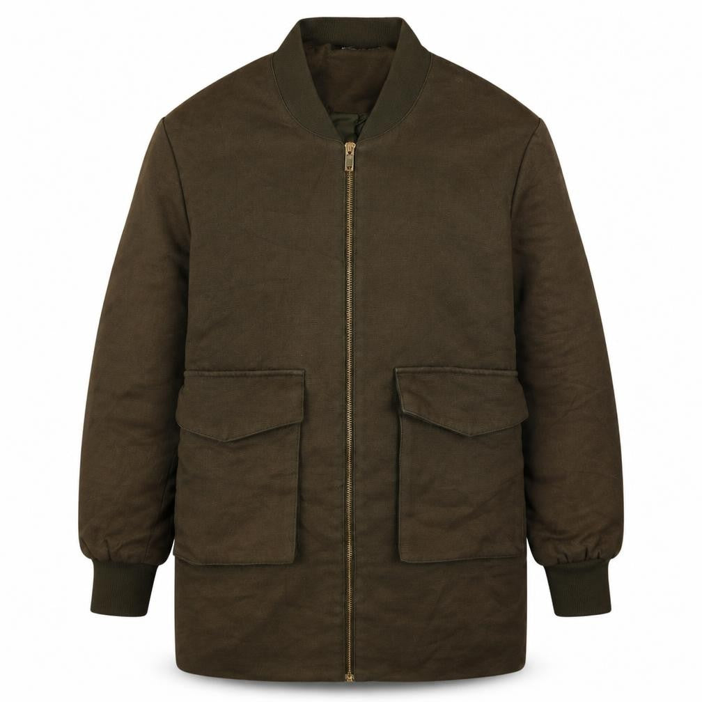 Front view of Gina Tricot Men’s Brown Cotton Blend Full Zip Bomber Jacket, size S