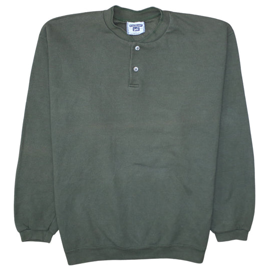 Lee Men's Green Heavyweight Henley Sweatshirt Size L