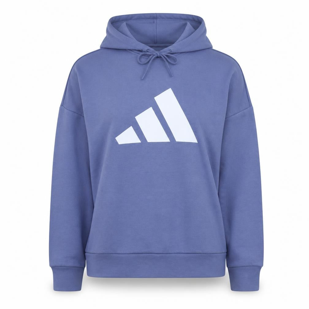 Front view of Adidas Women’s Blue Pullover Hoodie L Relaxed Fit Cotton Blend