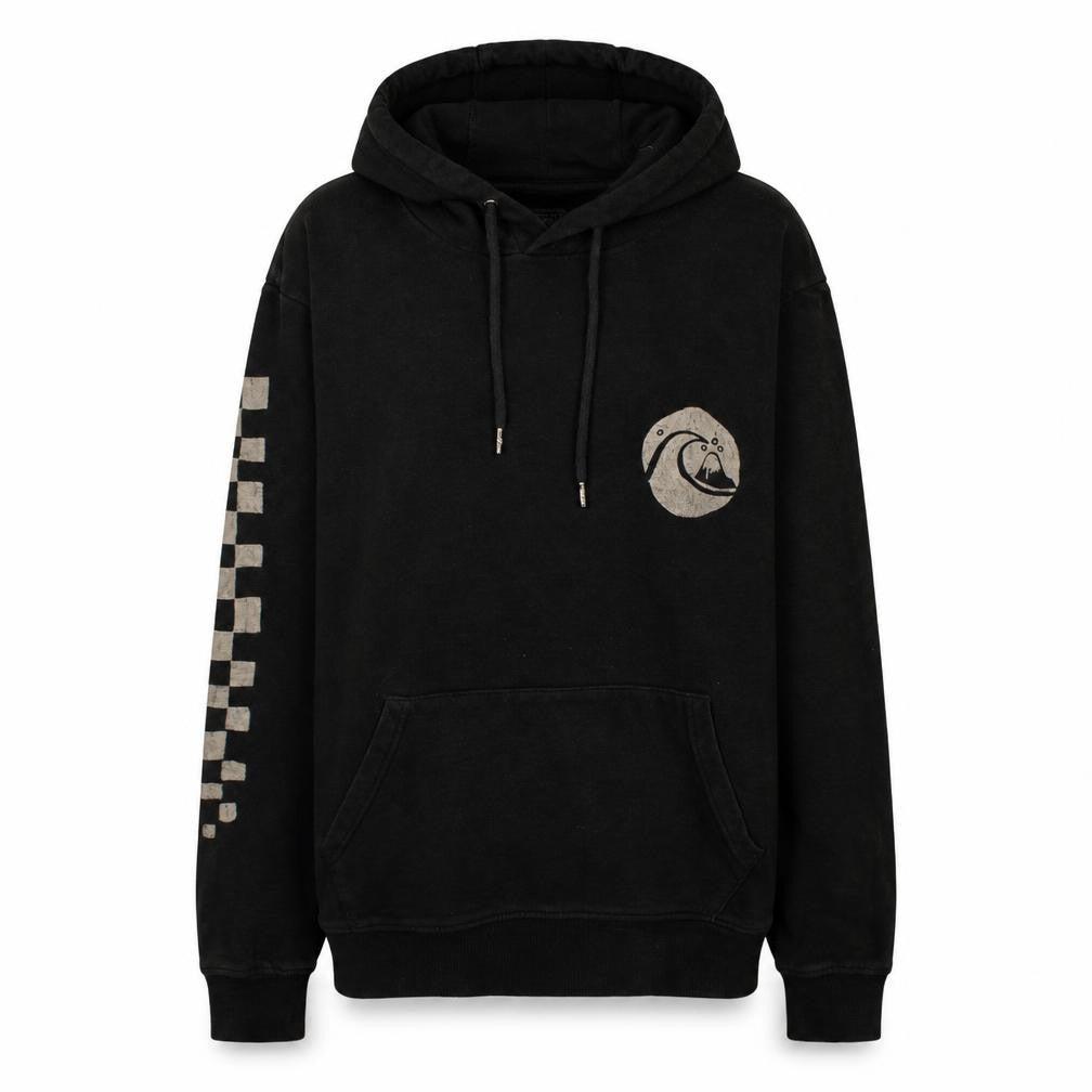 Front view of Quiksilver Men's Black Pullover Hoodie Small Surf Graphic