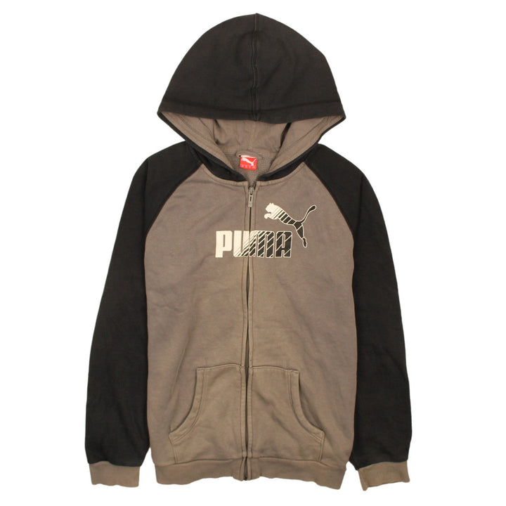 Puma Boys Brown Full Zip Hoodie 16 Years Graphic Logo Hooded Sweatshirt