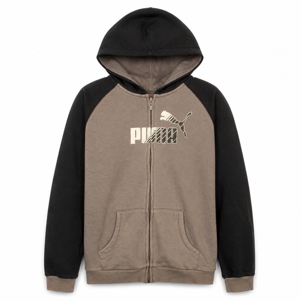 Puma Boys Brown Full Zip Hoodie 16 Years Graphic Logo Hooded Sweatshirt