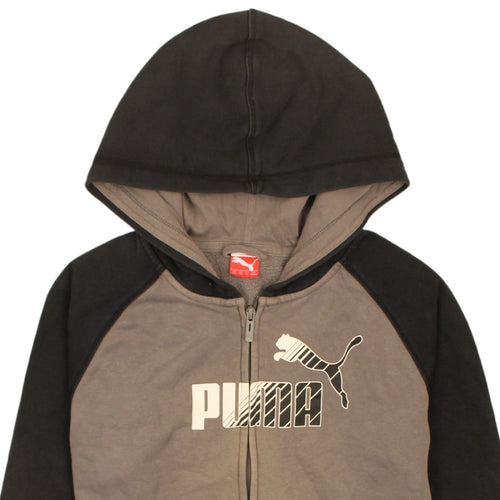 Puma Boys Brown Full Zip Hoodie 16 Years Graphic Logo Hooded Sweatshirt