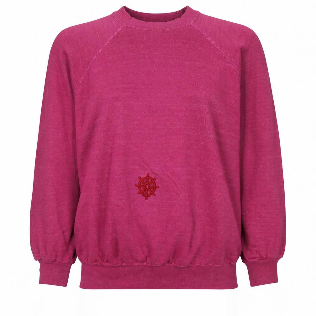 Front view of Champion women’s pink crew neck pullover sweatshirt, size L
