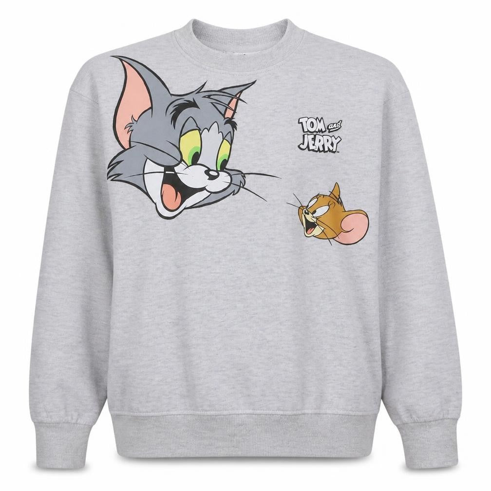 Front view of Tom & Jerry Grey Pullover Sweatshirt XS Women Cartoon Print