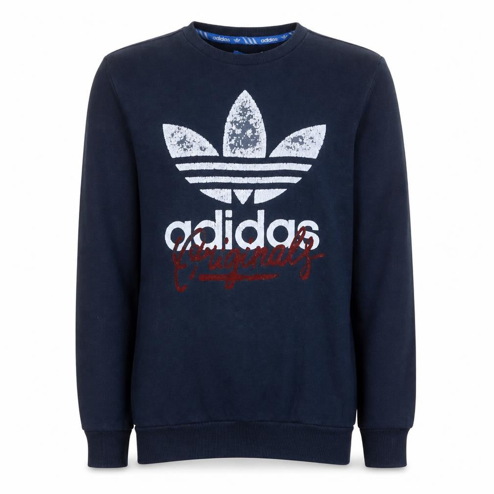 Front view of Adidas Originals Men's Blue Crew Neck Pullover Sweatshirt S
