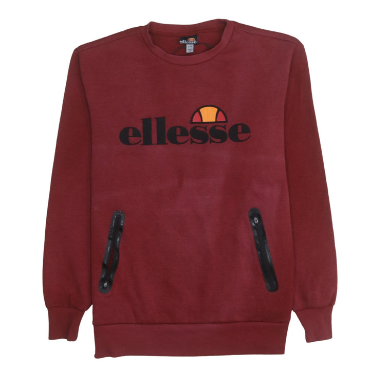 Ellesse Men Red Pullover Sweatshirt M Logo Crew Neck Zip Pockets
