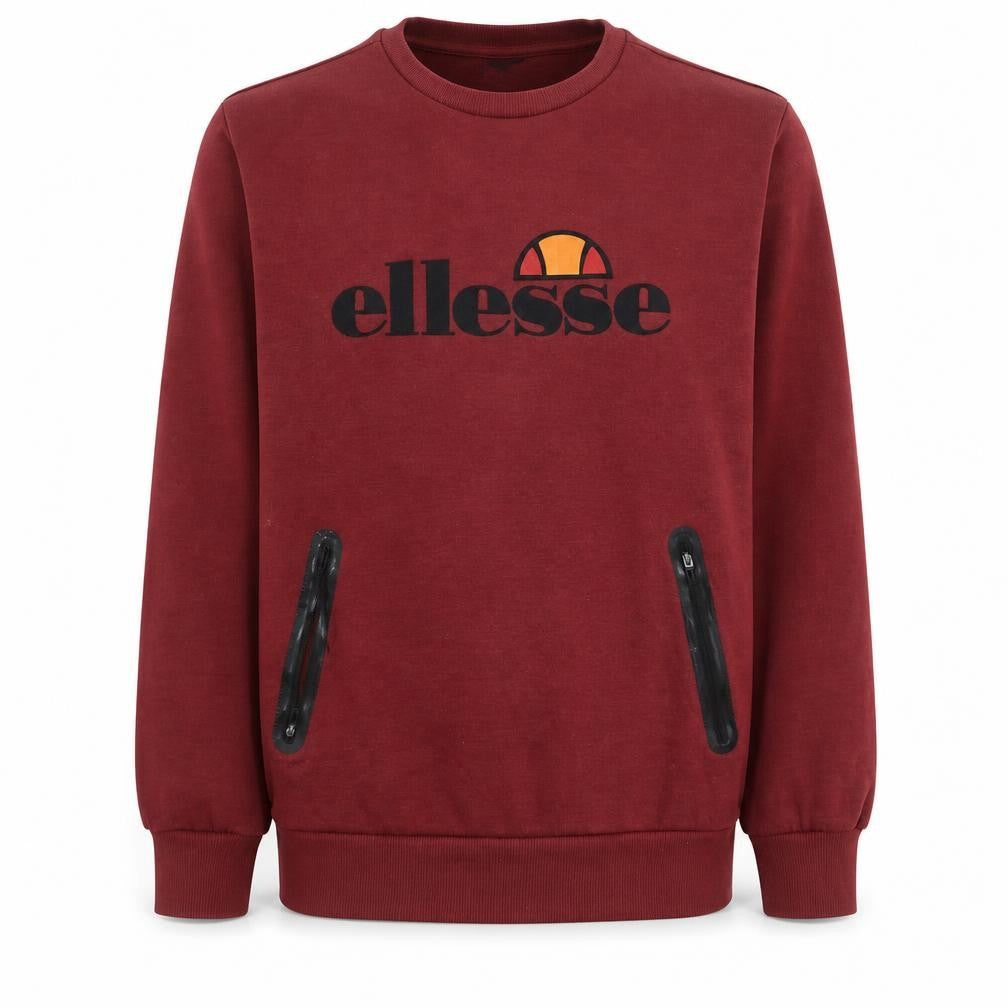 Front view of Ellesse Men Red Pullover Sweatshirt M Logo Crew Neck Zip Pockets
