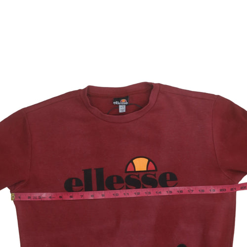 Ellesse Men Red Pullover Sweatshirt M Logo Crew Neck Zip Pockets