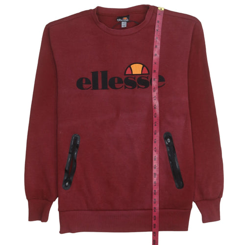 Ellesse Men Red Pullover Sweatshirt M Logo Crew Neck Zip Pockets