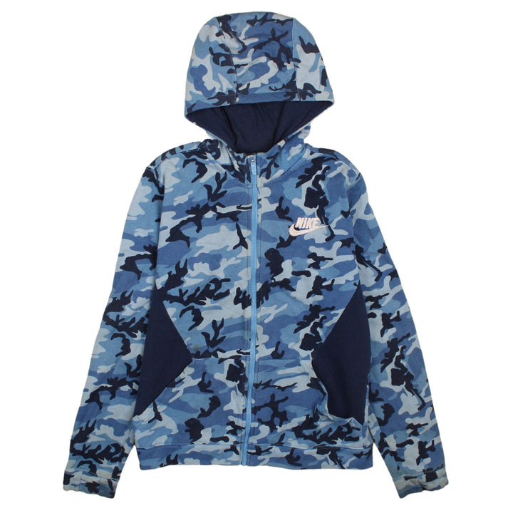 Nike Boys Blue Camouflage Full Zip Hoodie Fleece XL