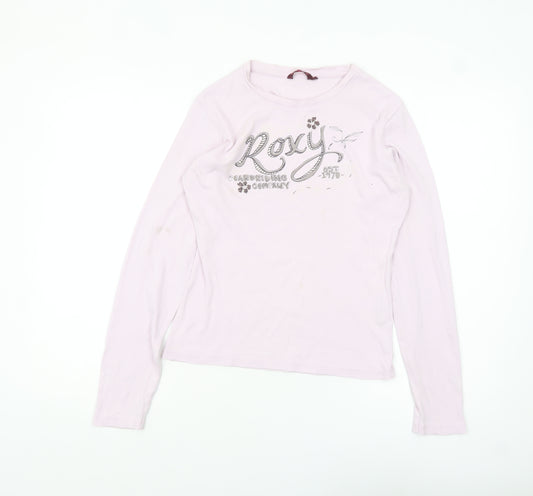 Roxy Women Pink Long Sleeve Cotton Basic T-Shirt L