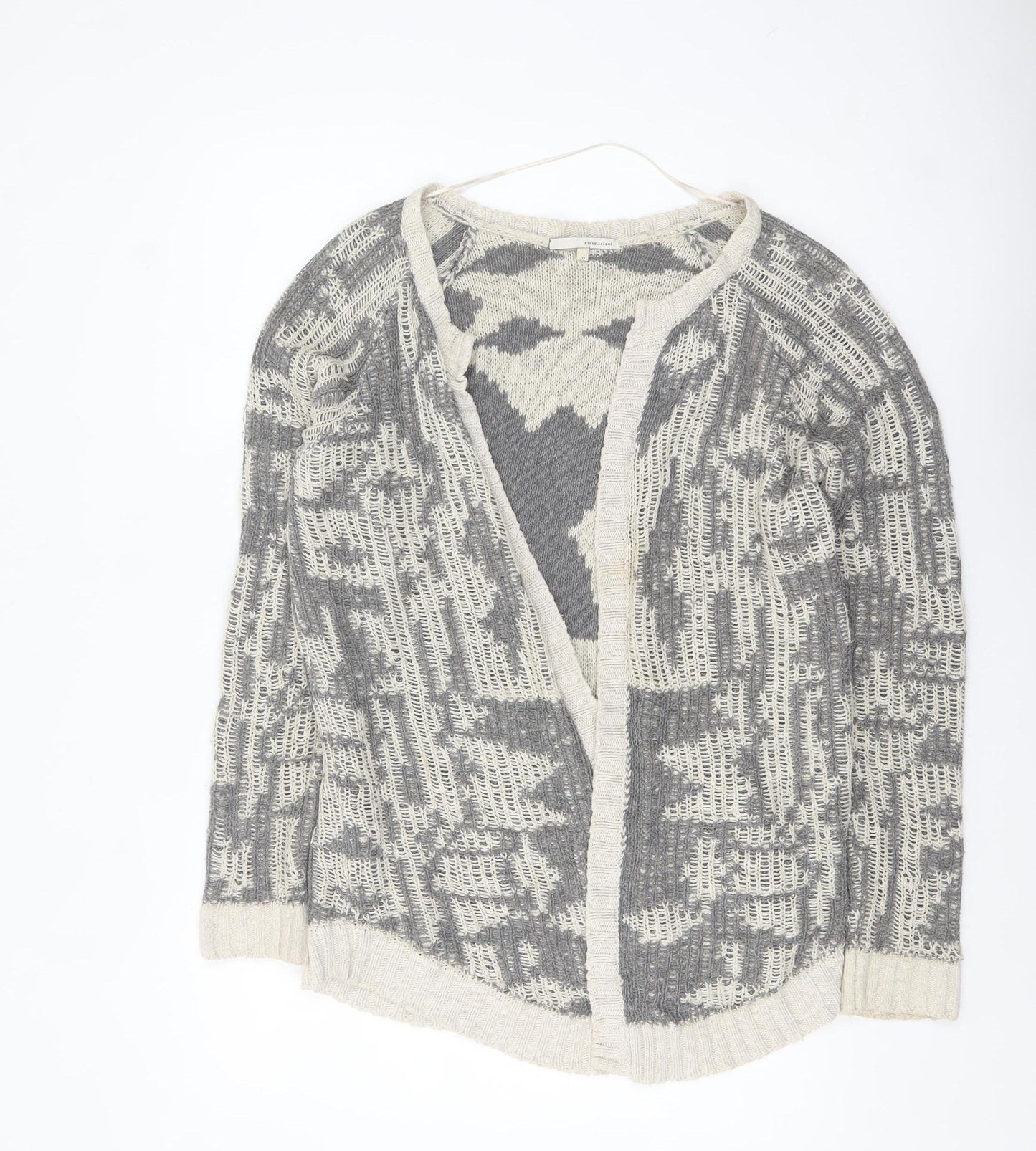 River Island Women’s Grey Geometric Knit Open Cardigan Size 10