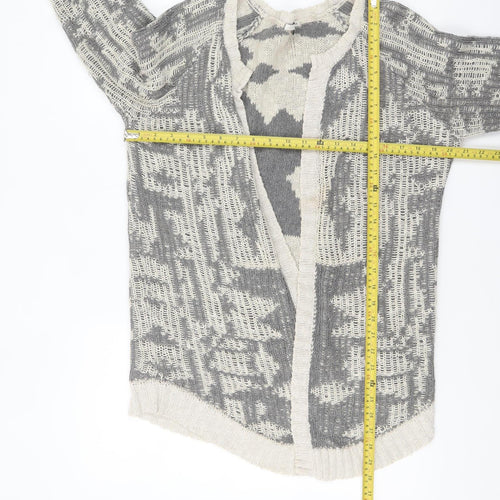 River Island Women’s Grey Geometric Knit Open Cardigan Size 10