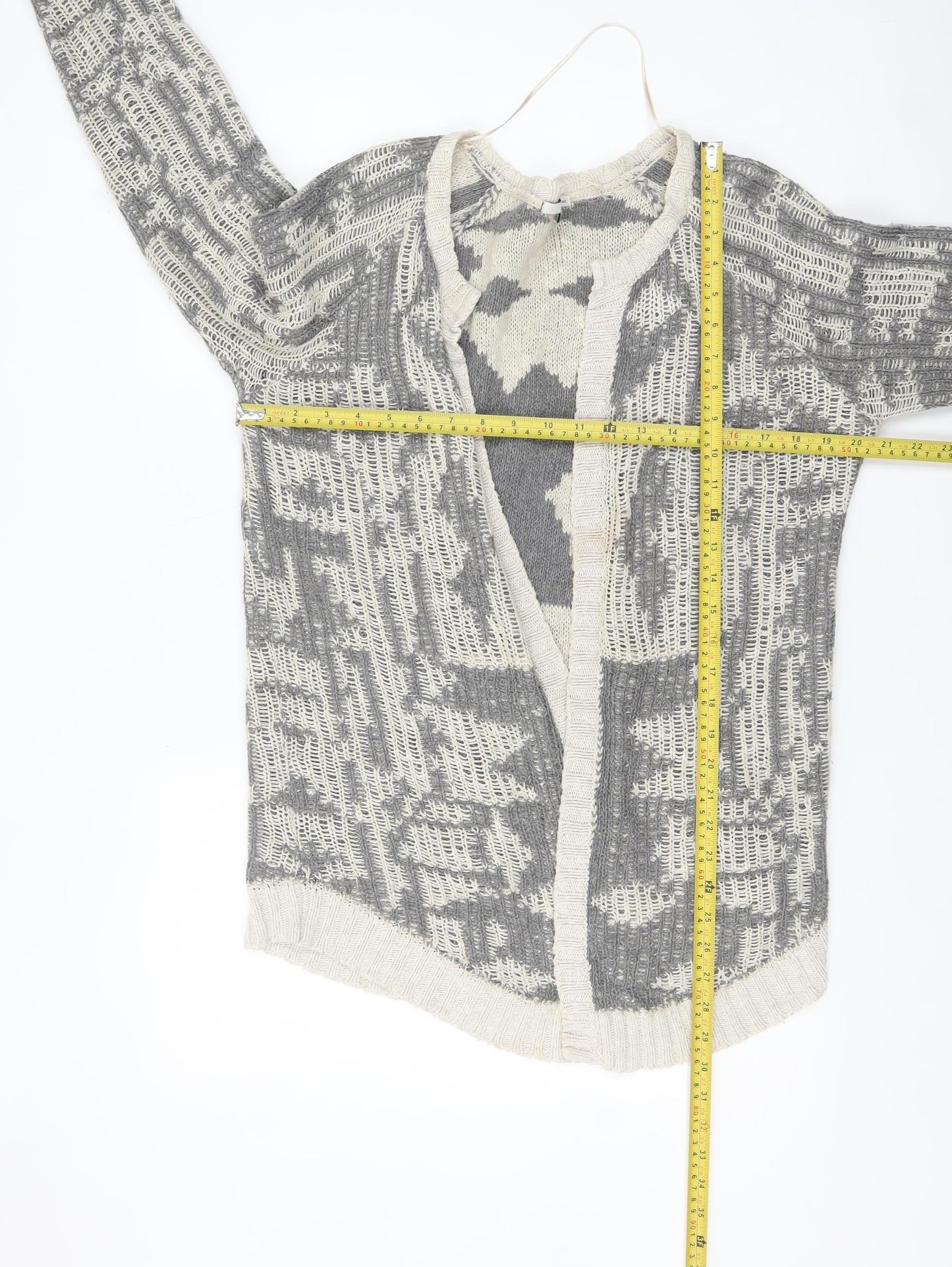 River Island Women’s Grey Geometric Knit Open Cardigan Size 10