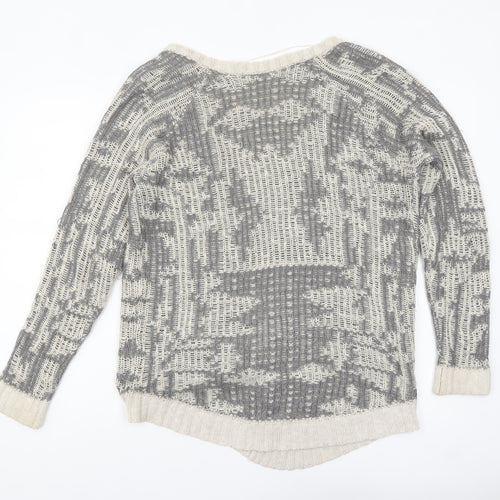 River Island Women’s Grey Geometric Knit Open Cardigan Size 10