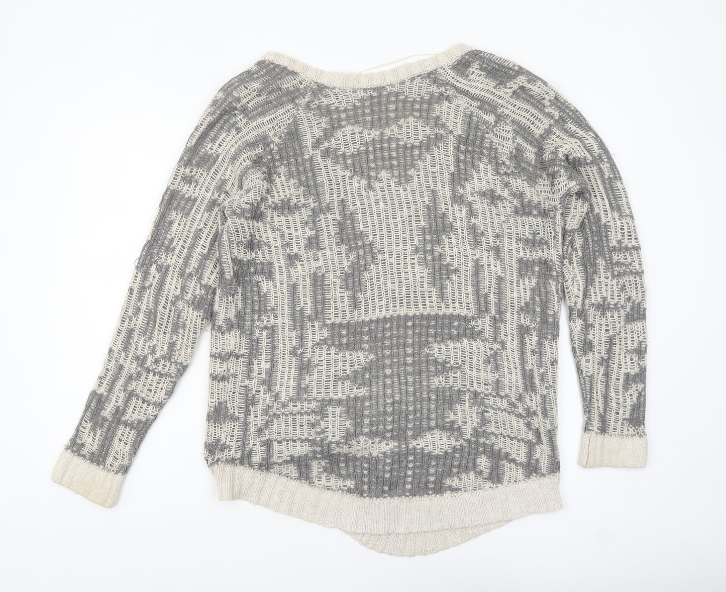 River Island Women’s Grey Geometric Knit Open Cardigan Size 10