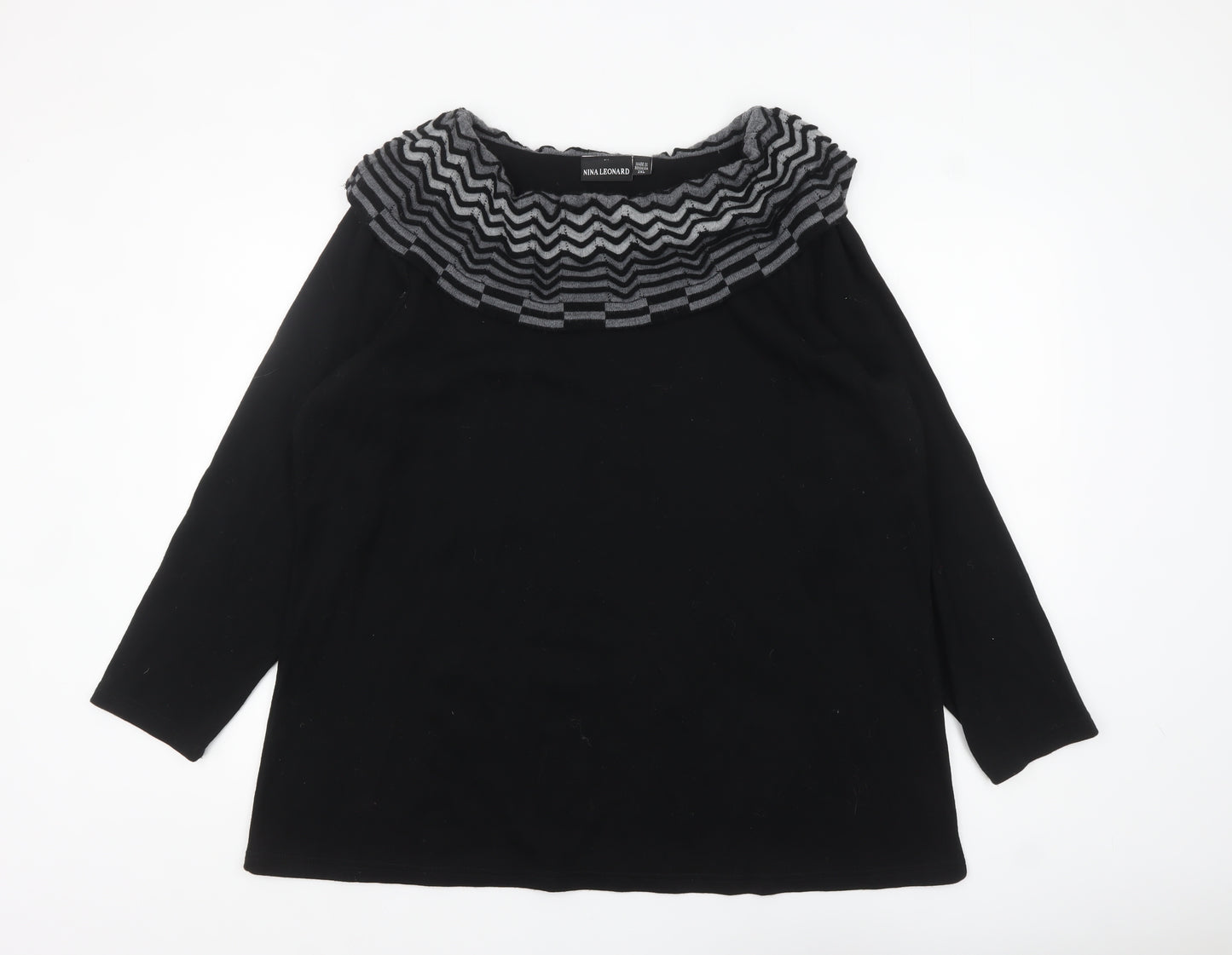 Nina Leonard Womens Black 2XL Cowl Neck Long Sleeve Pullover Jumper