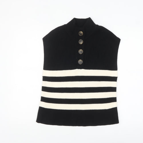 MNG Women’s Black Striped Sleeveless Knit Vest Jumper XL