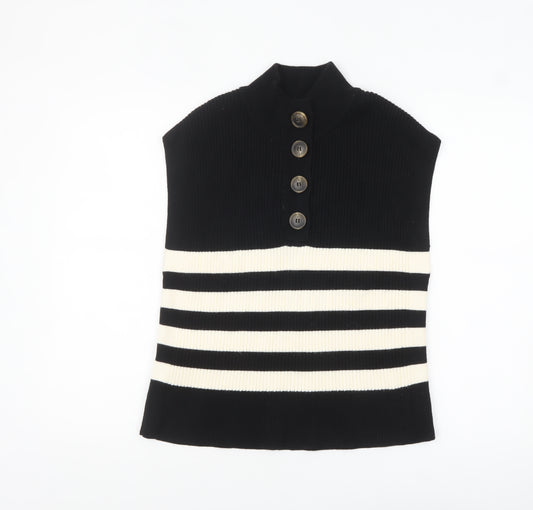 MNG Women’s Black Striped Sleeveless Knit Vest Jumper XL