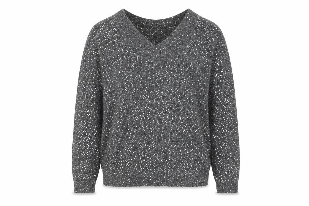 Front view of Hush Women Grey Sequin V-Neck Wool Blend jumper M